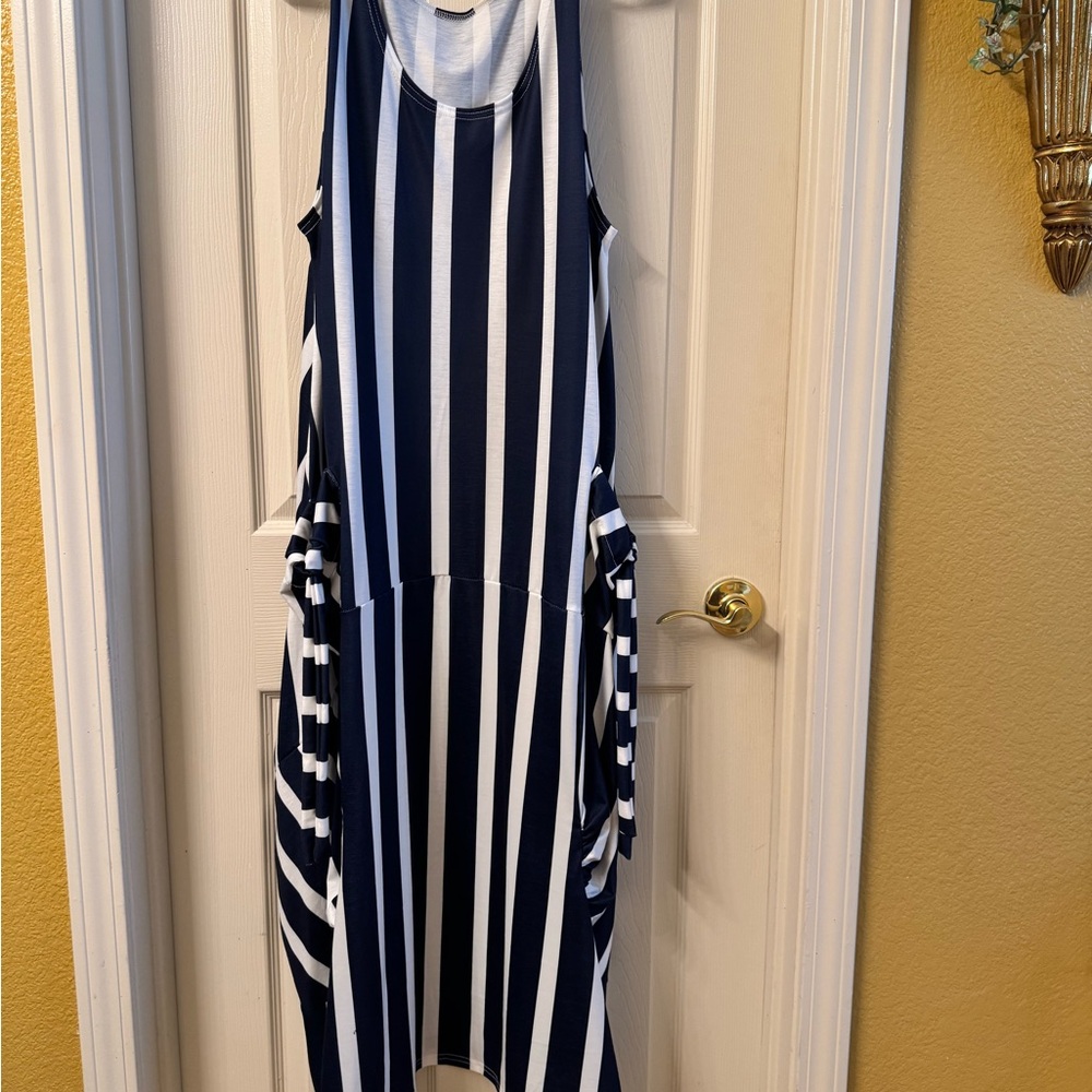 Navy and White Striped Maxi Dress - Picture 2 of 7